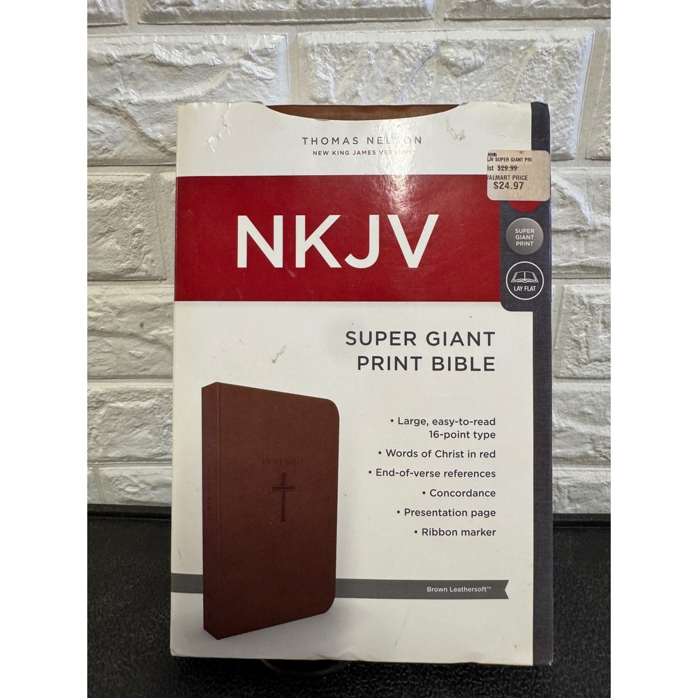 Thomas Nelson NKJV Super Giant Print Bible Brown Leathersoft 16pt Type Red Lette